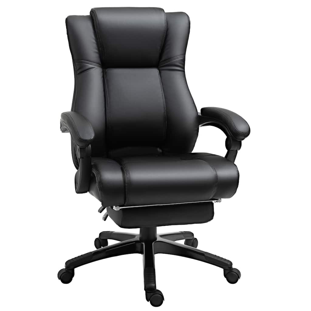 Executive High-Back Office Chair with PU Leather, Adjustable Height, and Retractable Footrest for Home or Workspace