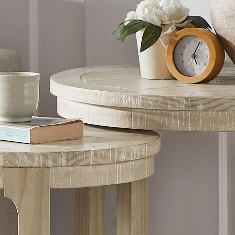 GDF Studio - Mid-Century Solid Wood 2-Piece Round Side Table Set with Curved Design