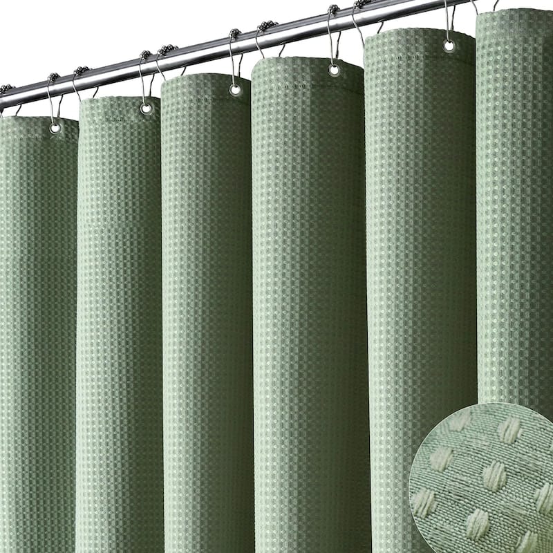 Sage Green Shower Curtain - Heavy Duty Waffle Fabric, 72Wx72H, Green
