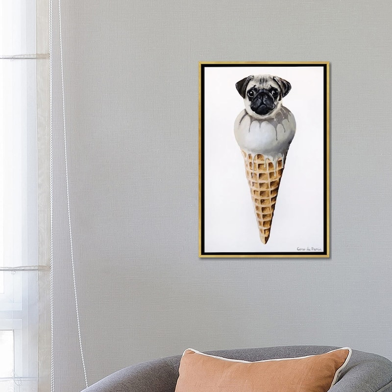iCanvas "Ice Cream Pug" by Coco de Paris Framed