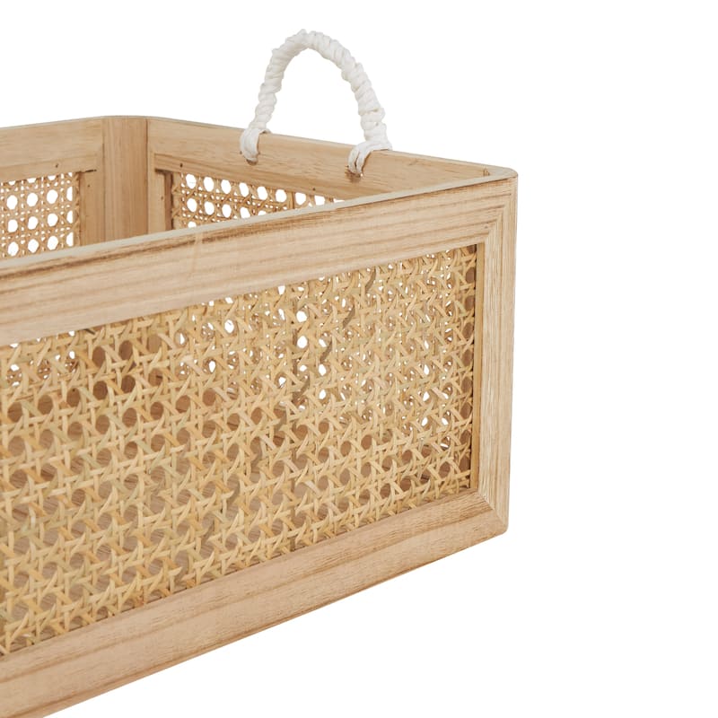 Brown Rattan Woven Decorative and Functional Storage Basket with Rope Handles (Set of 3)