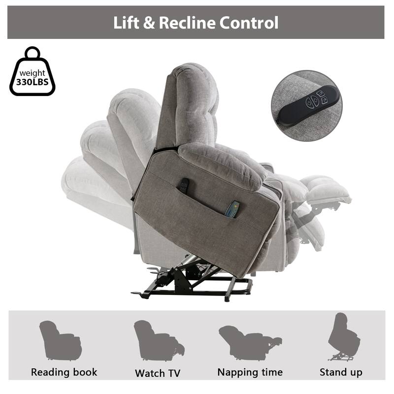 Power Lift Recliner Chair With Electric Massage And Heat For Elderly With 2 Cup Holders