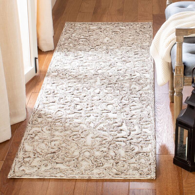 SAFAVIEH Handmade Trace Megane Modern Wool Rug - 2'3" x 12' Runner - Brown/Ivory