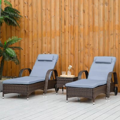 3PC Deep Cushion Chaise Set, 5 Level Adjustable PE Rattan Pool