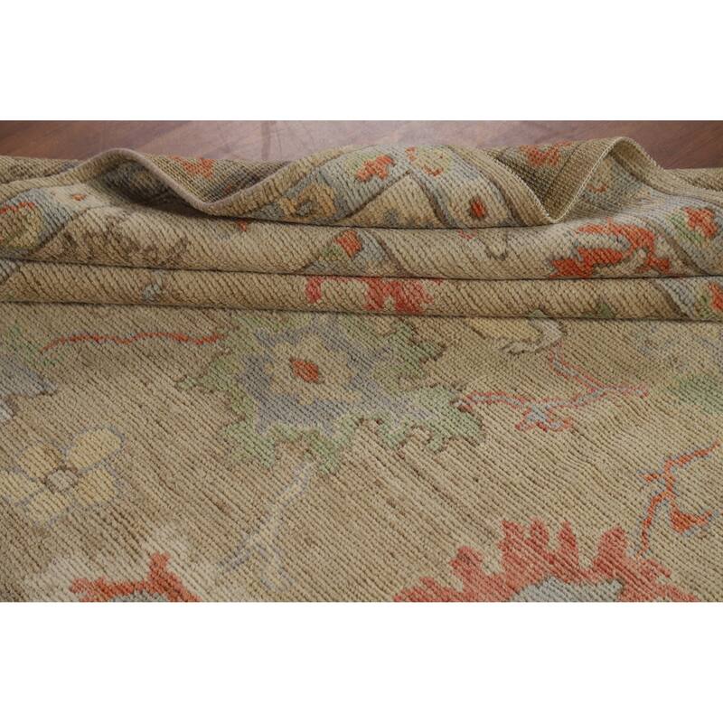 Hand Knotted Oriental 100% Wool Carpet Transitional All-Over Beige & Ivories Oushak Area Rug - 9' 0'' X 5' 10''