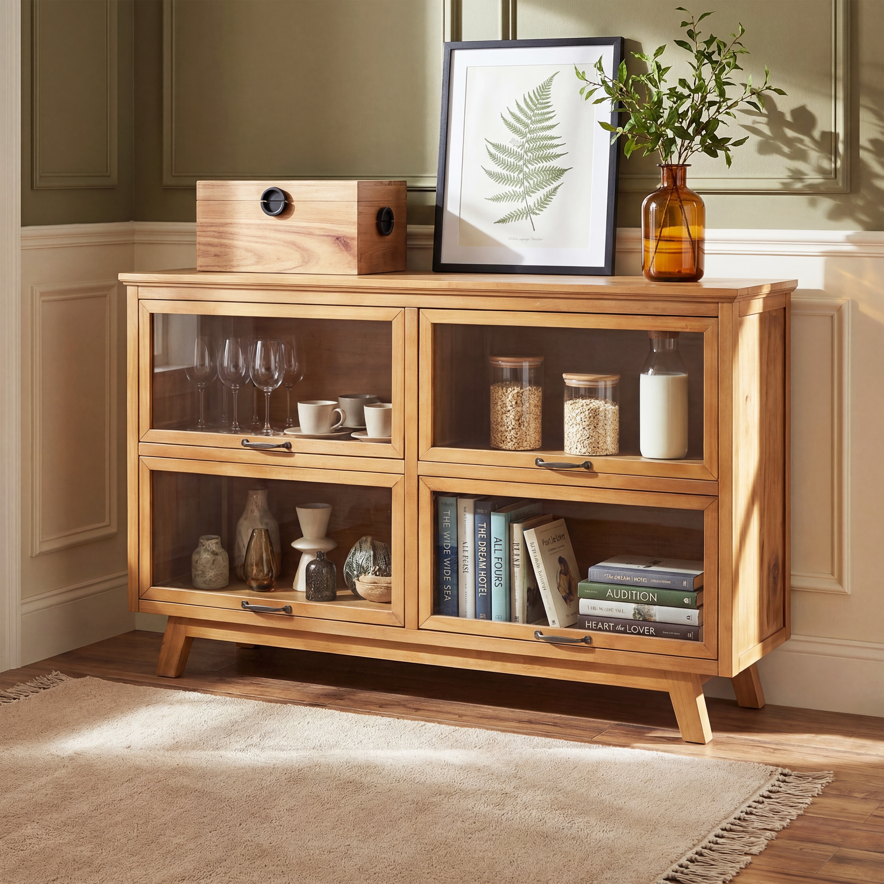 Christopher Knight Home - Farmhouse Wooden Display Cabinet with 4 Glass Doors