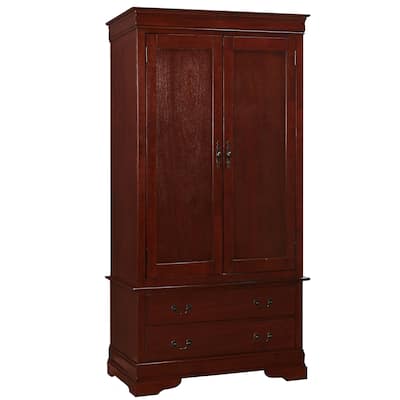 Cherry Finish Wooden Armoire with 2-Drawers - 78" - Brown