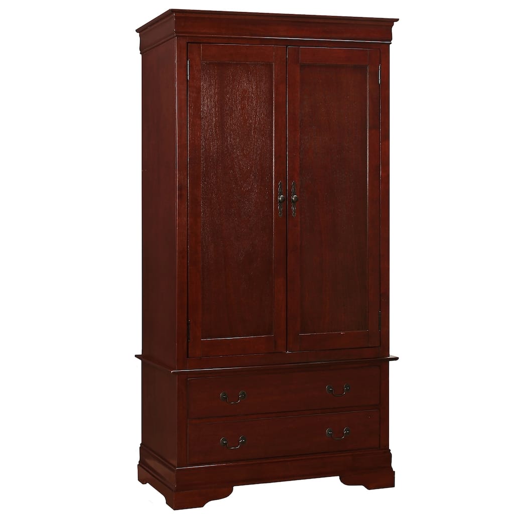 Cherry Finish Wooden Armoire with 2-Drawers - 78" - Brown