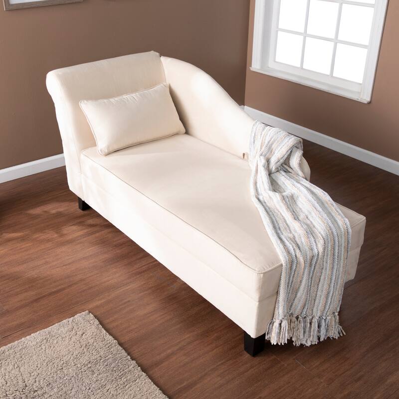 SEI Furniture Avery Transitional Beige Fabric Chaise Lounge w/ Storage