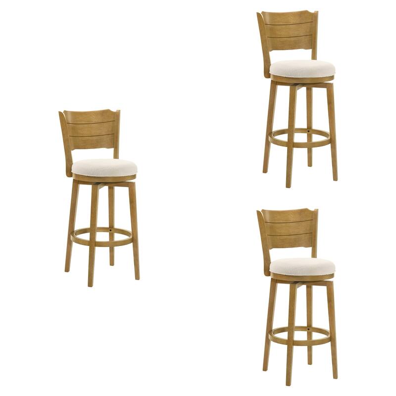 Winsley Coastal Modern Swivel Wood Counter Height Kitchen Bar Stool with White Boucle Fabric Upholstered Seat - Set of 3 - White/Amber Glow - Bar Height