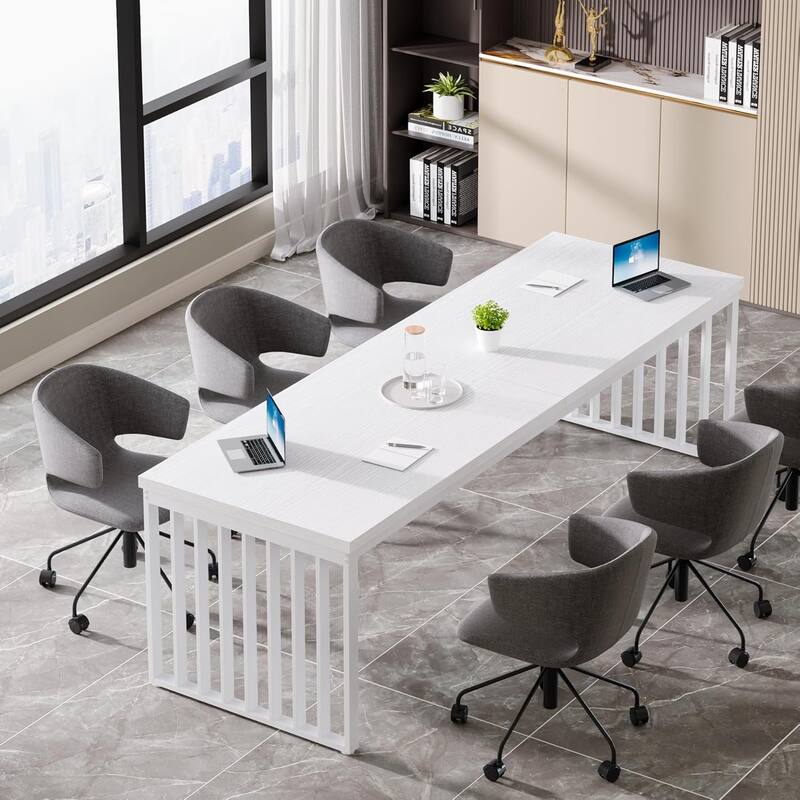 6.56 ft Industrial Conference Table, Rectangular Meeting Table for Seminar, Business & Negotiation