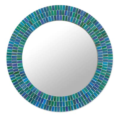 NOVICA Ocean Layers Glass Mosaic Wall Mirror