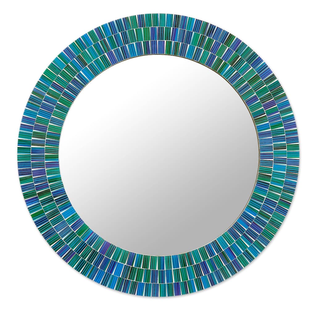 NOVICA Ocean Layers Glass Mosaic Wall Mirror