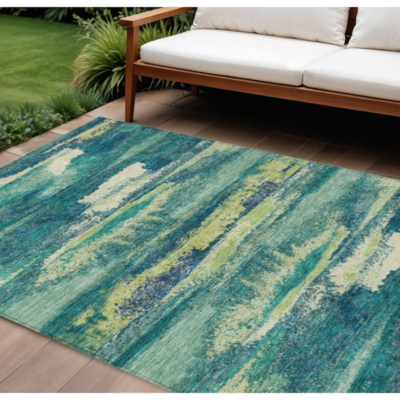 HomeRoots Abstract Transitional Rectangle Outdoor Rug - 8' X 10'