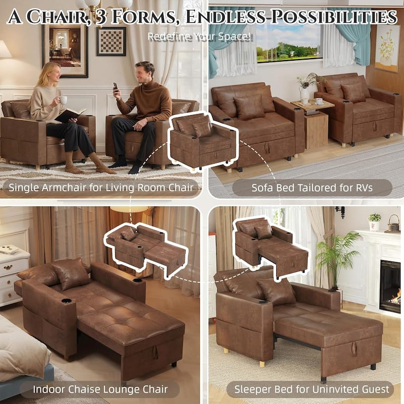 AECOJOY Sleeper Chair Extra Wide Convertible Chair Bed 3-in-1 Pull Out Single Sofa