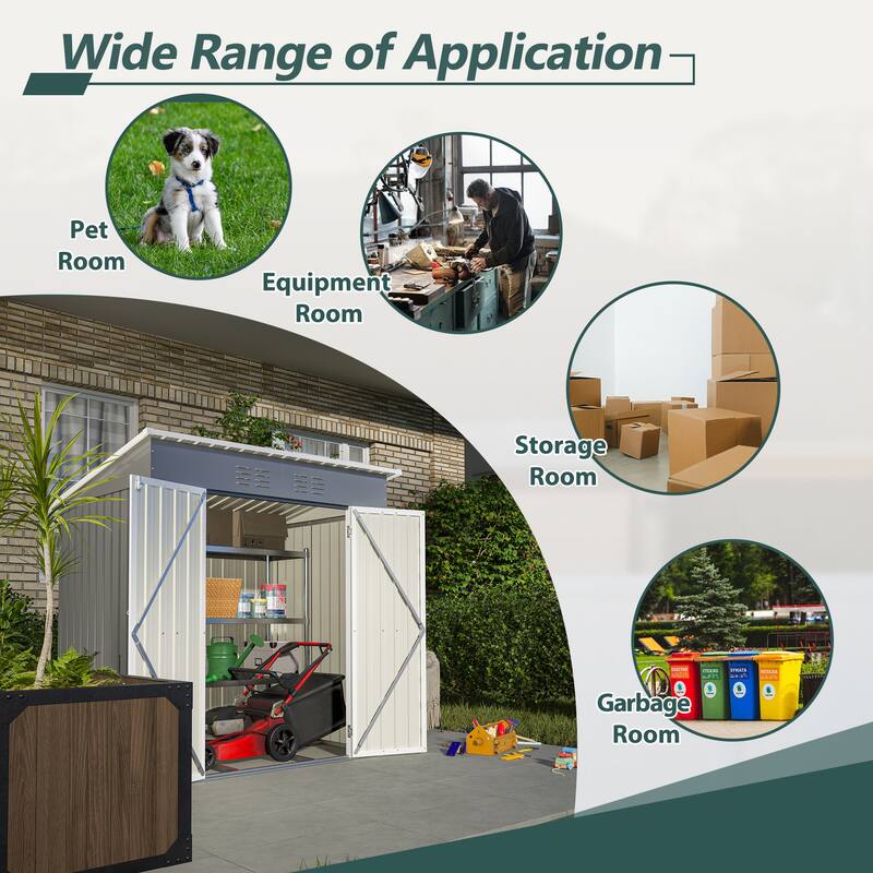 6'x4' Outdoor Steel Storage Shed with Lockable Door and Floor Frame, Garden Tool Shed Grey