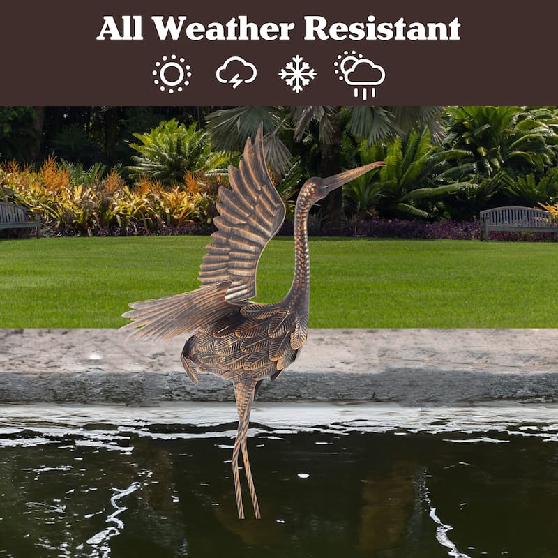 Flying Crane Garden Statue Handcrafted with Stakes Included by Pure Garden