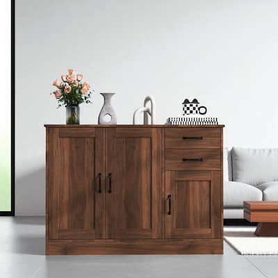 Modern Wood Sideboard Buffet Cabinet with 2 Drawers and Adjustable Shelves, 43.3" Storage Console