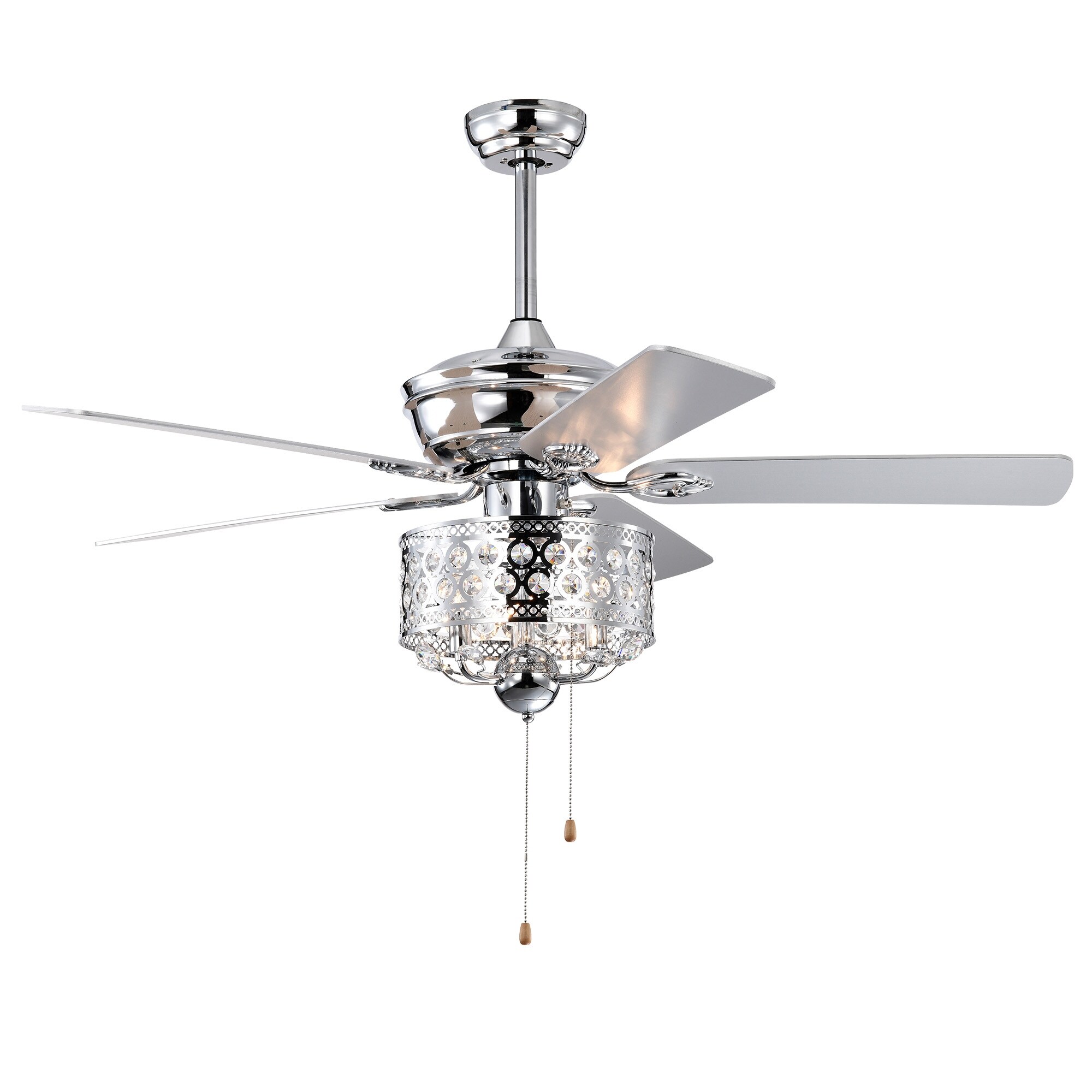 52 inch Indoor Chrome Ceiling Fan with Pull Chain,Reversible AC