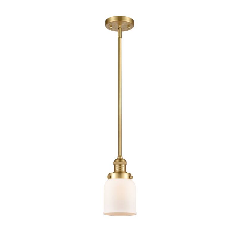 Innovations Lighting Franklin Restoration Bell - 1 Light 5" Stem Hung Mini Pendant - Satin Gold/Matte White