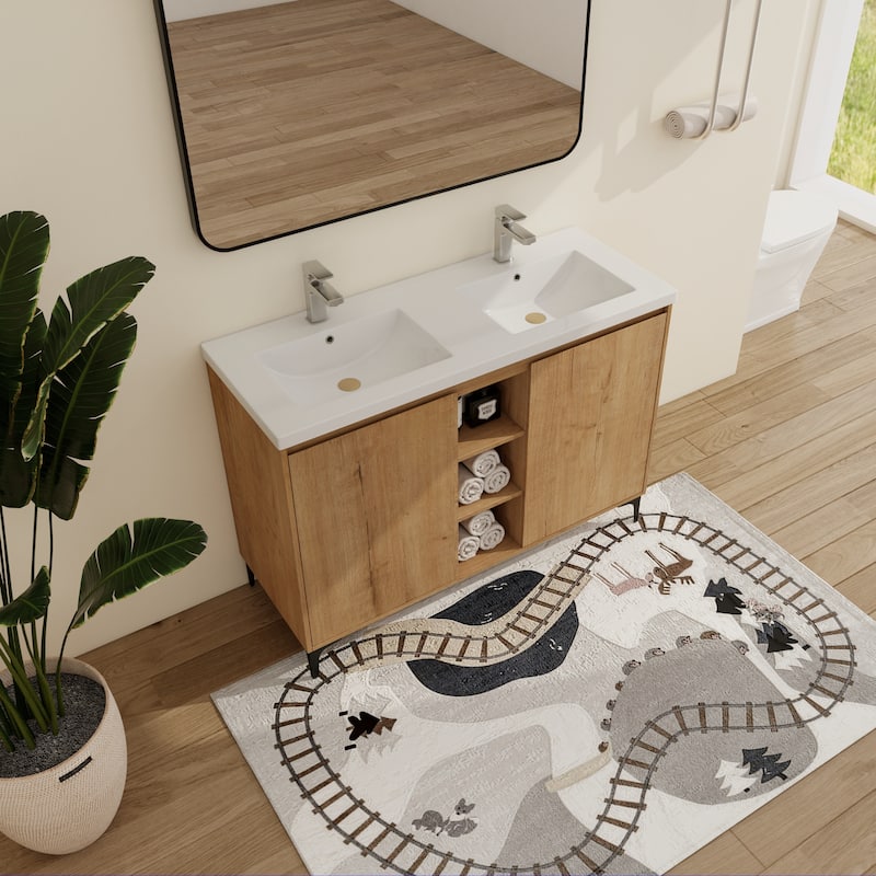 Malwee 48" FreeStanding Bathroom Vanity, Floor Stand Bathroom Vanity with Resin Sink,Soft Close Door,Adjustable Shelf
