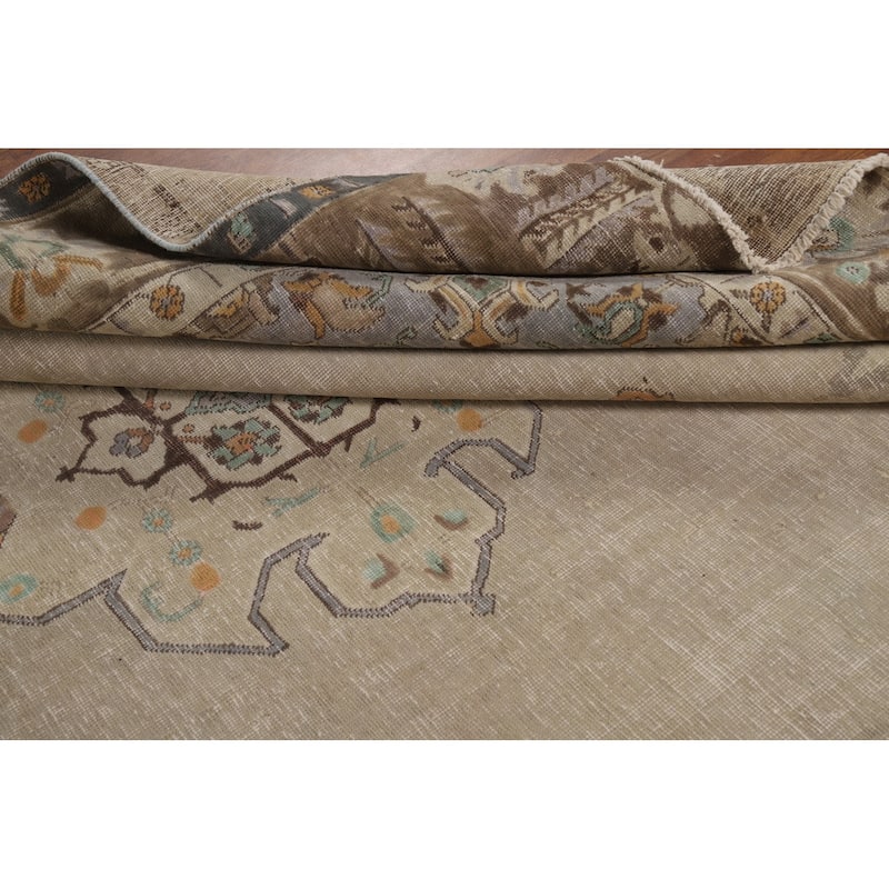 Medallion Tabriz Persian Area Rug Beige Handmade Wool Carpet - 9'1"x 11'0"