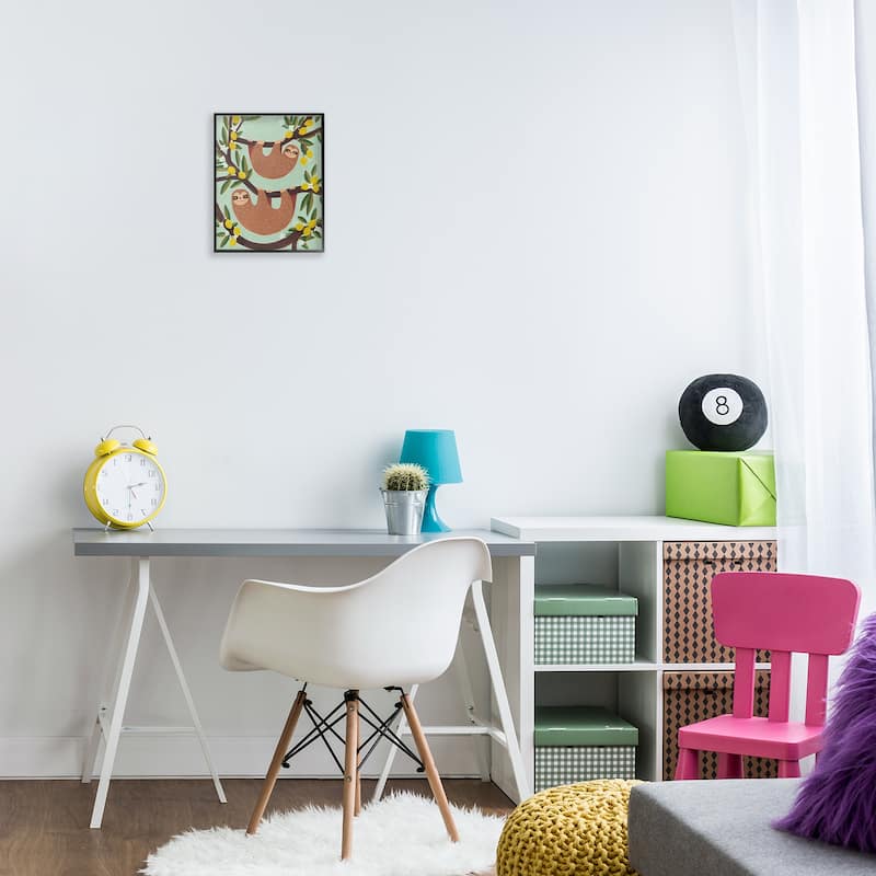 Stupell Hanging Sloths from Lemon Tree Framed Giclee Art Design By Irene Chan