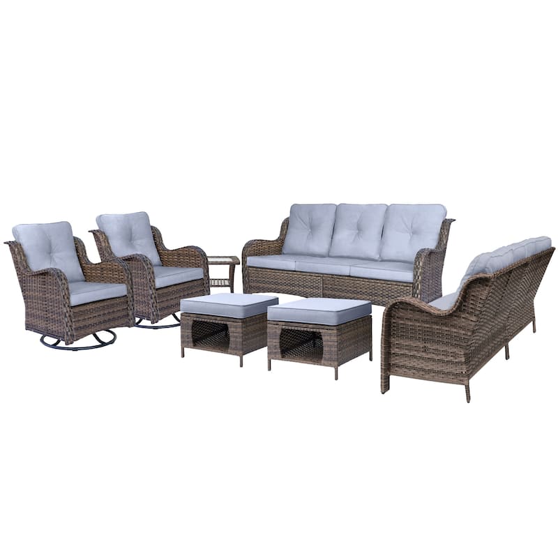 Wicker Outdoor Patio Conversation Seating Sofa Sets with Swivel Chairs