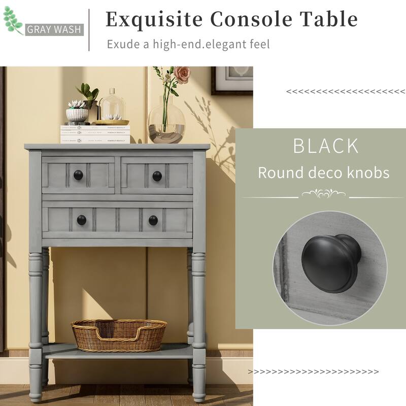 Narrow Console Table, Slim Sofa Table with Three Storage Drawers and Bottom Shelf