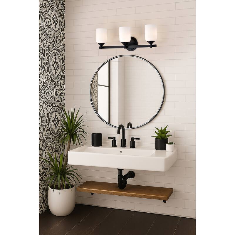 Solara 3 Light Vanity Matte Black Finish Frosted Ribbed Glass - Matte Black