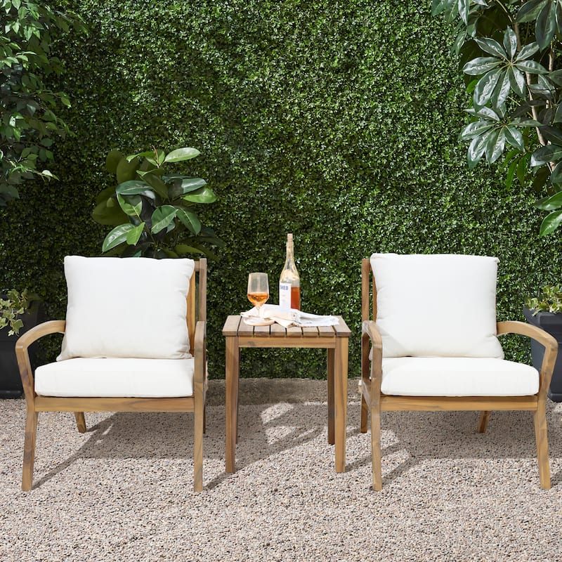 Outdoor Acacia Wood 2 Seater Chat Set with Cushions, Outdoor Bistro Set Furniture