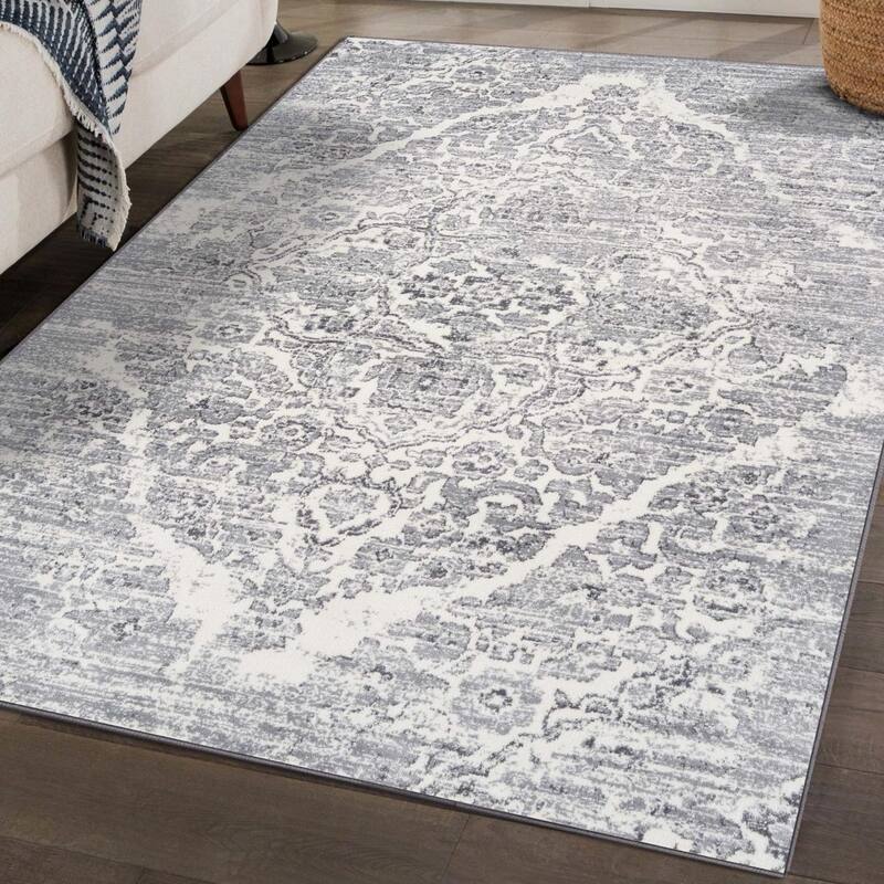 Luxe Weavers Distressed Oriental Area Rug - 5' x 7' - Silver