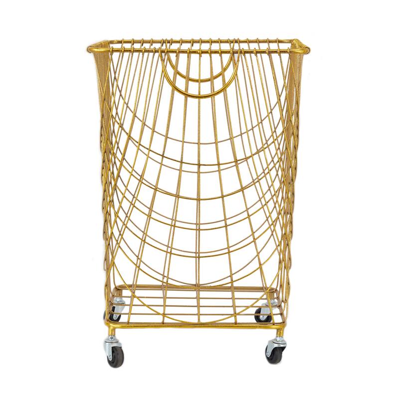 Metal Deep Set Wire Mesh Rolling Laundry Basket Storage Cart with Handles - Black, Gold, White - CosmoLiving by Cosmopolitan
