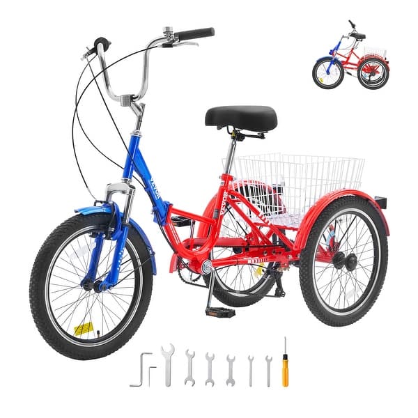 dimension image slide 1 of 4, VEVOR Folding Adult Tricycle, with Large Rear Basket, Shopping Picnic Foldable Tricycles for Adults, Women, Men, Seniors