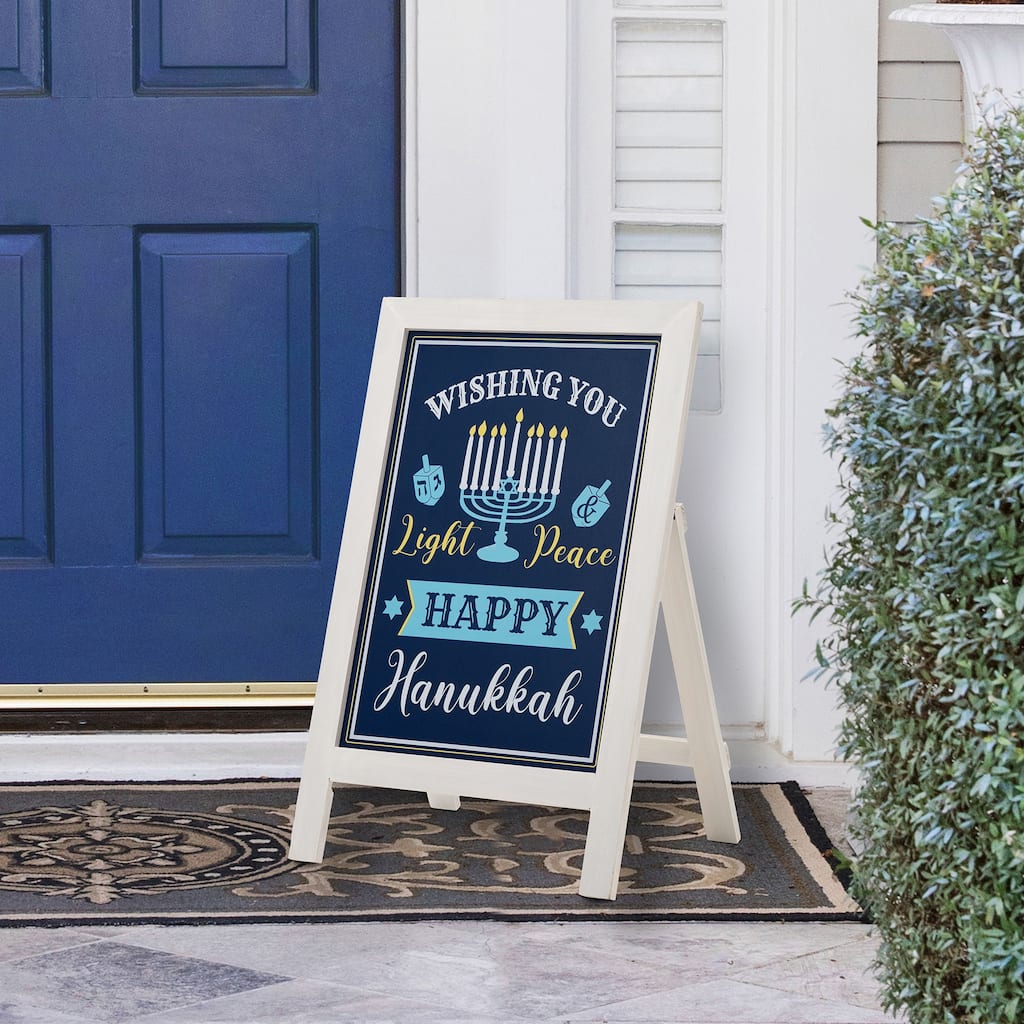 Glitzhome 24"H Hanukkah Wooden Porch Sign Wall Hanging Decor