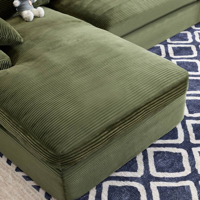 Roomfitters Corduroy Compressed Sofa with 3 Back Cushions & 2 Pillows, Soft Skin-Friendly Couch for Cozy Living Room