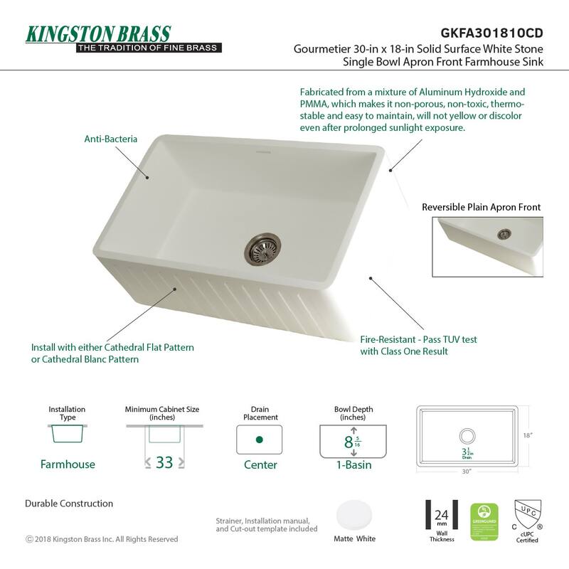 Kingston Brass Arcticstone 30" Farmhouse Single Basin Stone Composite