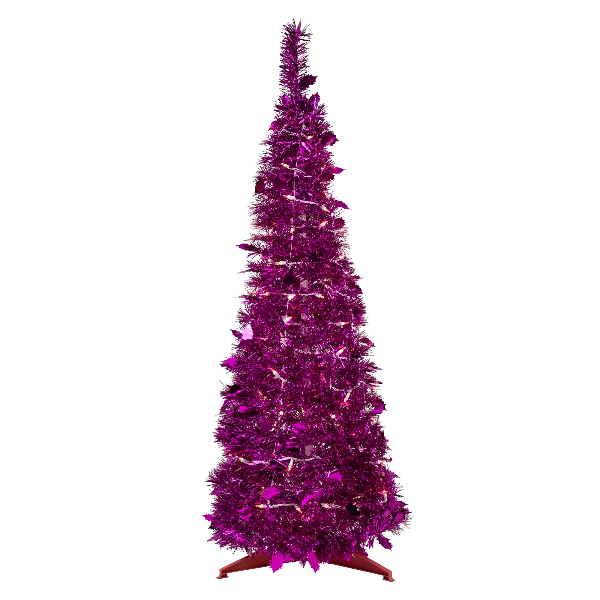4' Pre-Lit Pink Tinsel Pop-Up Artificial Christmas Tree Clear Lights