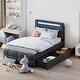 preview thumbnail 1 of 14, Twin Size Upholstered Platform Bed with LED Lighting and Storage Drawers, Modern Design with Lattice Headboard Gray