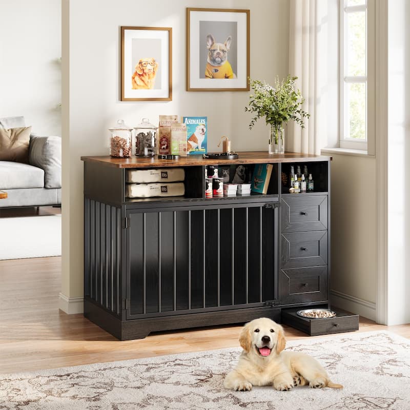 Dog Crate Furniture with Storage Drawers, End Table Design