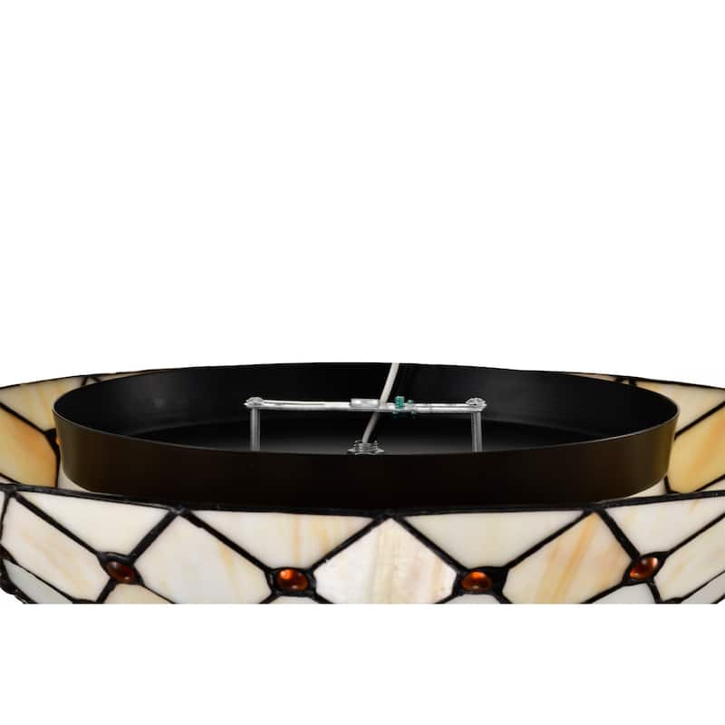 Celand Ivory with Amber Beads Flushmount Ceiling Lamp Tiffany Style Glass Shade - Ivory-Amber