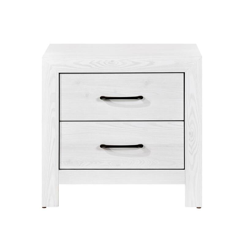 White/Black 2 Drawer 23.5 in. W Nightstand with Sturdy Hardware and Ample Storage