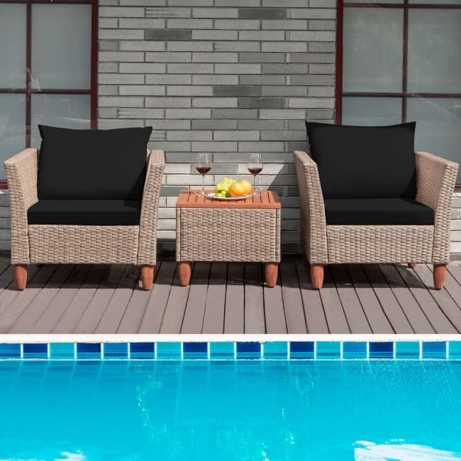 3 Pieces Patio Rattan Furniture Set with Washable Cushion for Yard Porch - 29" x 27" x 28"(L x W x H)