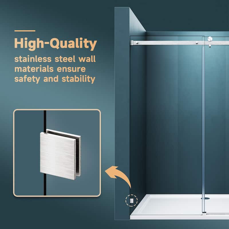 Elegant Double Sliding Shower Door Frameless Bathtub Door 60"x72" 5/16" Clear Tempered Glass
