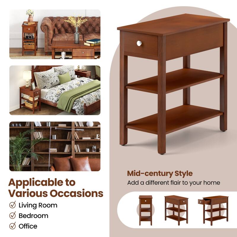 3-Tier Narrow End Table with Drawer and Storage Shelves Set of 2 - 23.5" x 12" x 24.5"