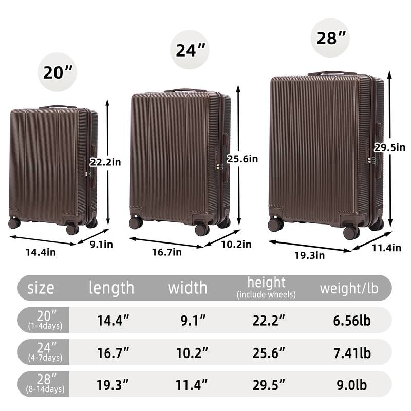 20"/24"/28" 3 pcs/set in ABS Spinner Wheel Luggage