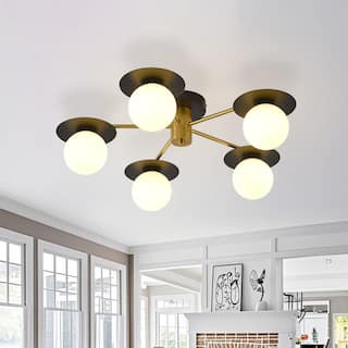 Sputnik 5-Light Semi Flush Mount Light - Matte Black + Gold
