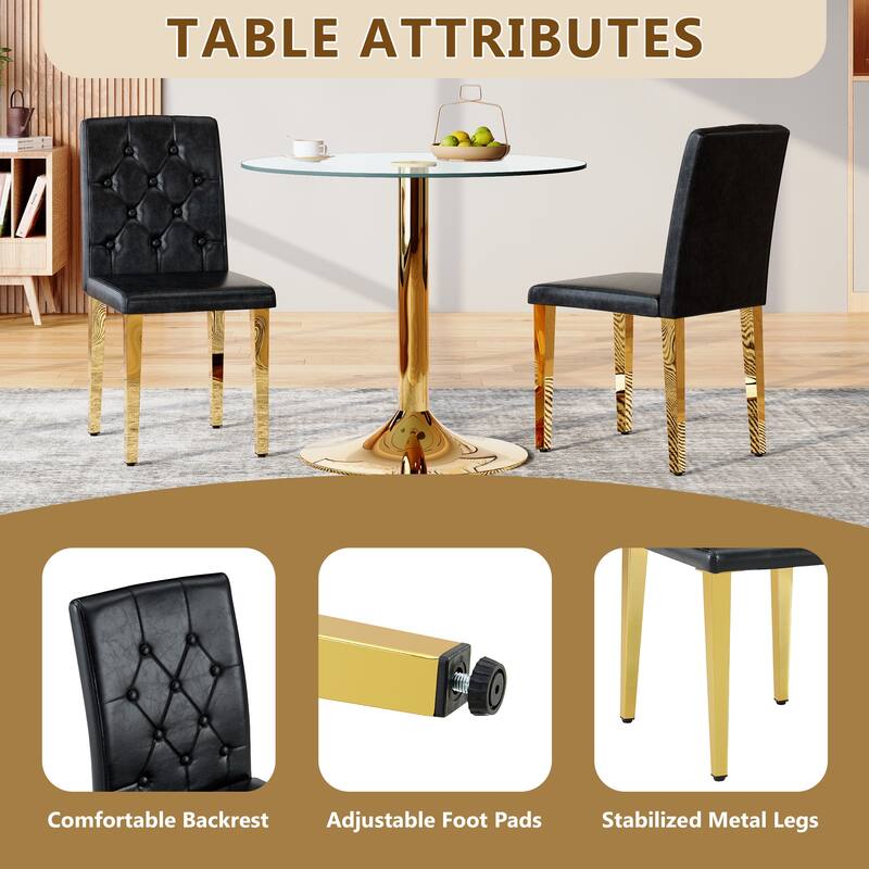 4-piece set of PU Dining Chairs: Ergonomically Designed Buckle Backrest, 35 Inches High, Gold Metal legs