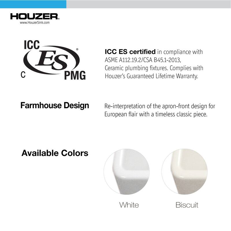 Houzer PTD-4400-C Platus 33" Farmhouse Double Basin Fireclay Kitchen