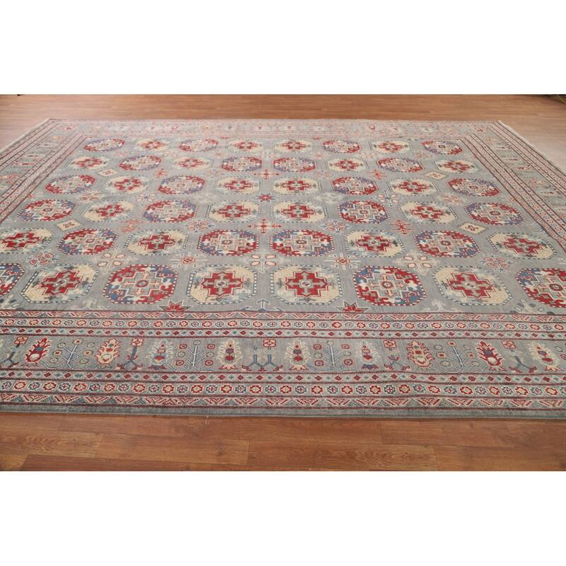 All-Over Geometric Kazak Oriental Area Rug Handmade Wool Carpet - 10'0" x 13'2"